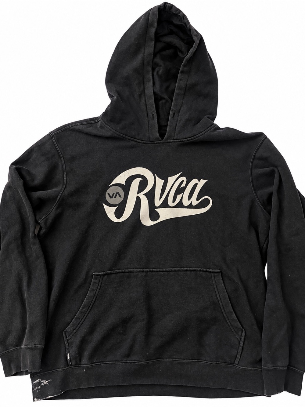 Vintage RVCA Black Hoodie with White Script Logo
